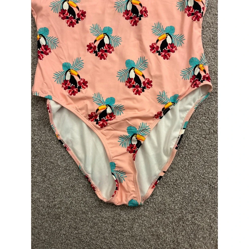 Hot Coals One Piece Sexy Swimsuit Womens Large Peach Toucan Floral Print HC77TUP